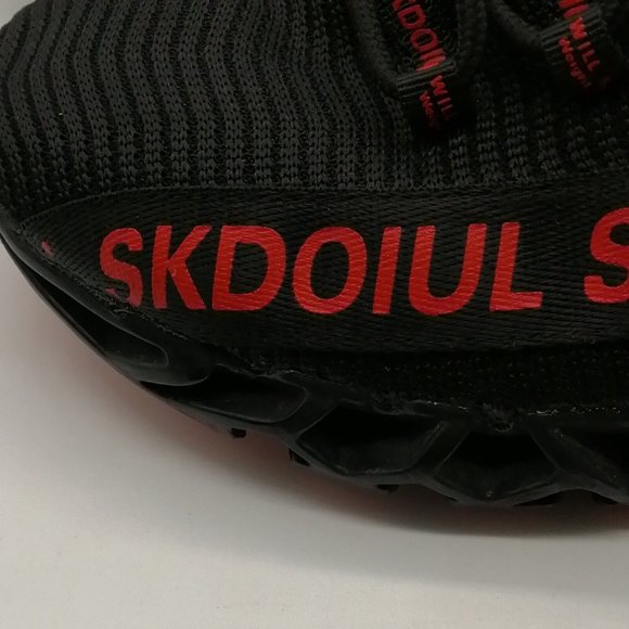 Skdoiul Mens Sneaker Black w/Red Lettering Lace Up Round Toe Flat Heel EUR 42.5 - Picture 8 of 9